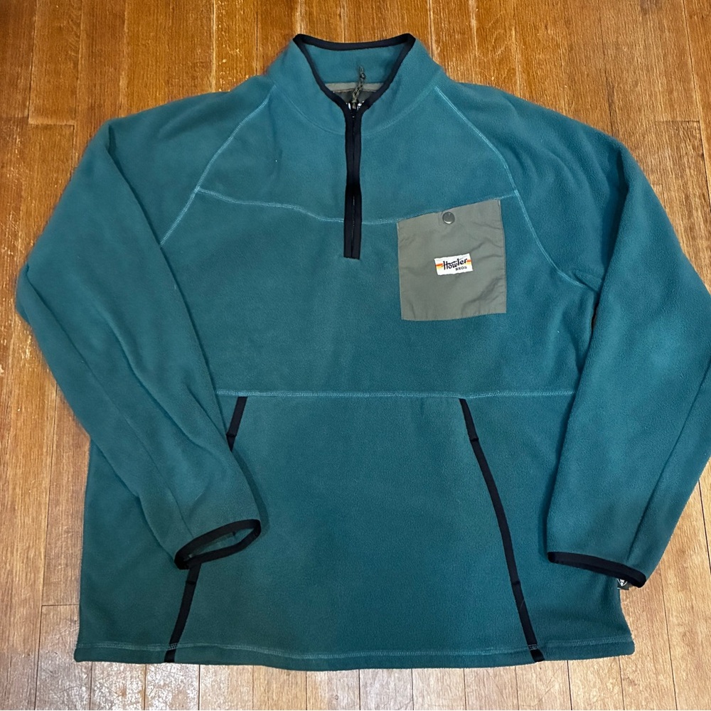 Howler Bros -  Teal Chisos Fleece Pullover, Chest Patch Pocket - LARGE EUC